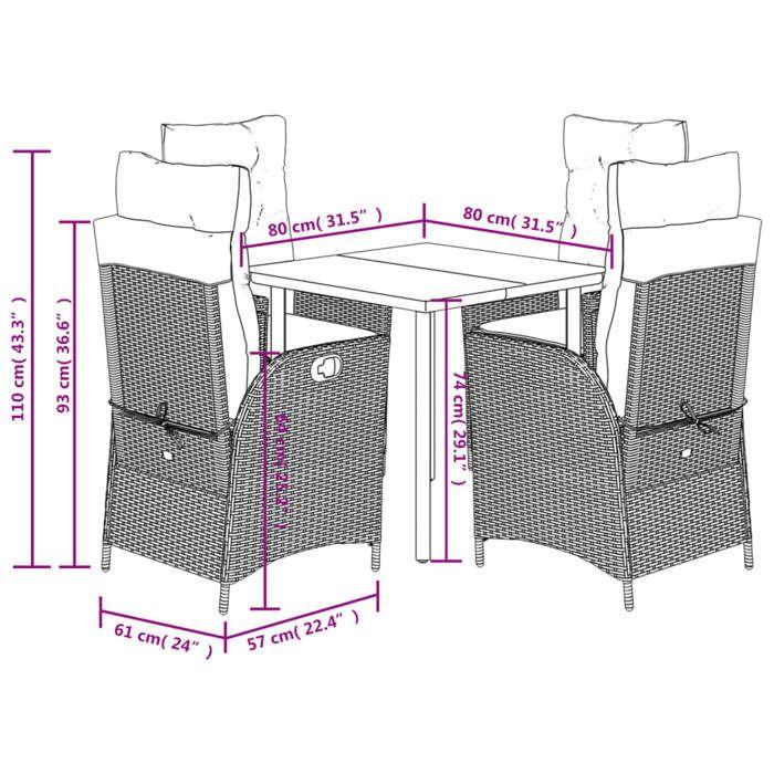 VidaXL Ensemble à Manger de Jardin avec Coussins 5 pcs, Table et Chaise de Terrasse, Meubles de Patio, Mobilier d'Extérieur, 3213226