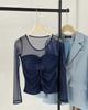 2026 Spring/Summer Women's Slim Mesh Layer Round Neck Long Sleeve Top