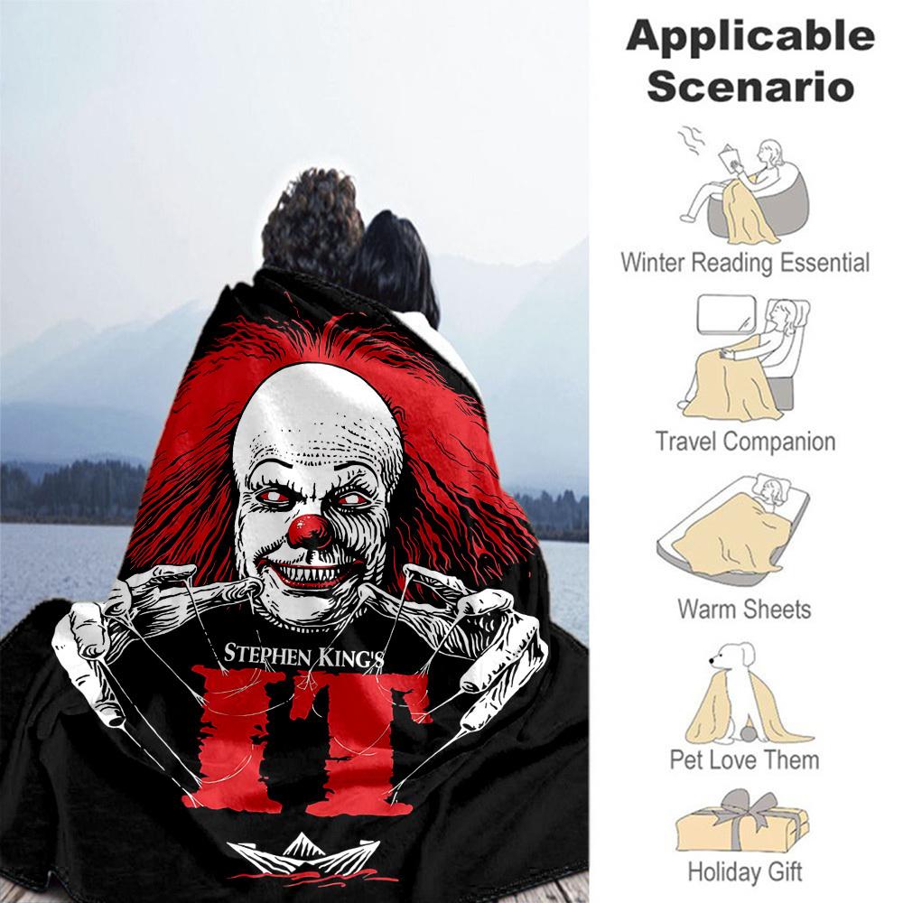 1PC Clown Horror IT Outdoor Flannel Throw Blanket - HD Printed Lightweight Soft Warm All-Season Blanket for Sofa, Bed, Travel - Machine Washable063
