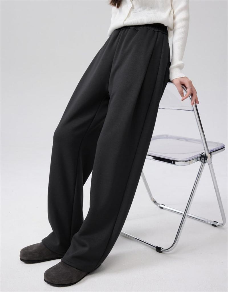 Vasarhely Straight Medium Elastic Solid Spring Women's Fleece-Lined Pants, Thick, Warm, Casual, Waist, Color, Leg-Lengthening, Slimming, Fall, Winter,