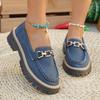 Large size single shoes women's autumn new metal chain flat bottom thick bottom casual