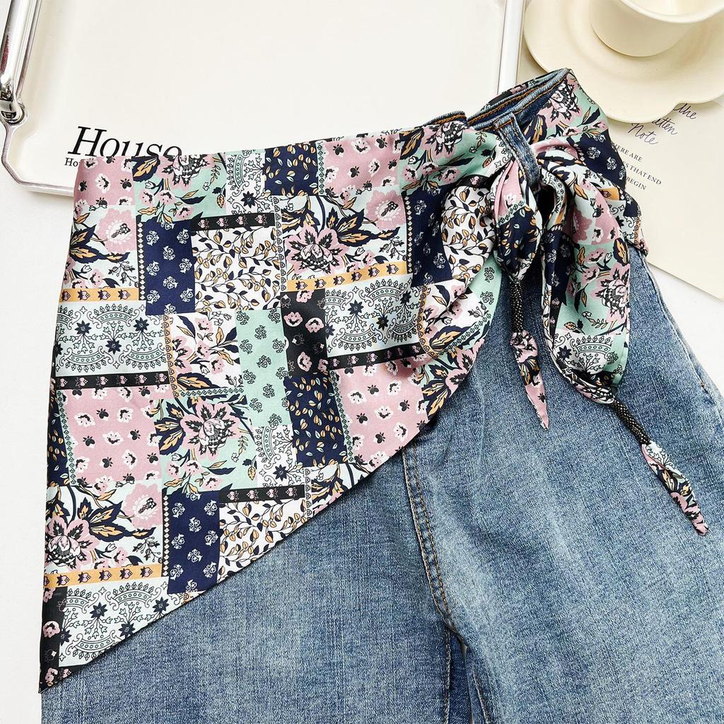 Všestranný etnický hedvábný šátek: Dámský pásek na zavazování v pase, trojúhelníkový pásek a cestovní doplněk