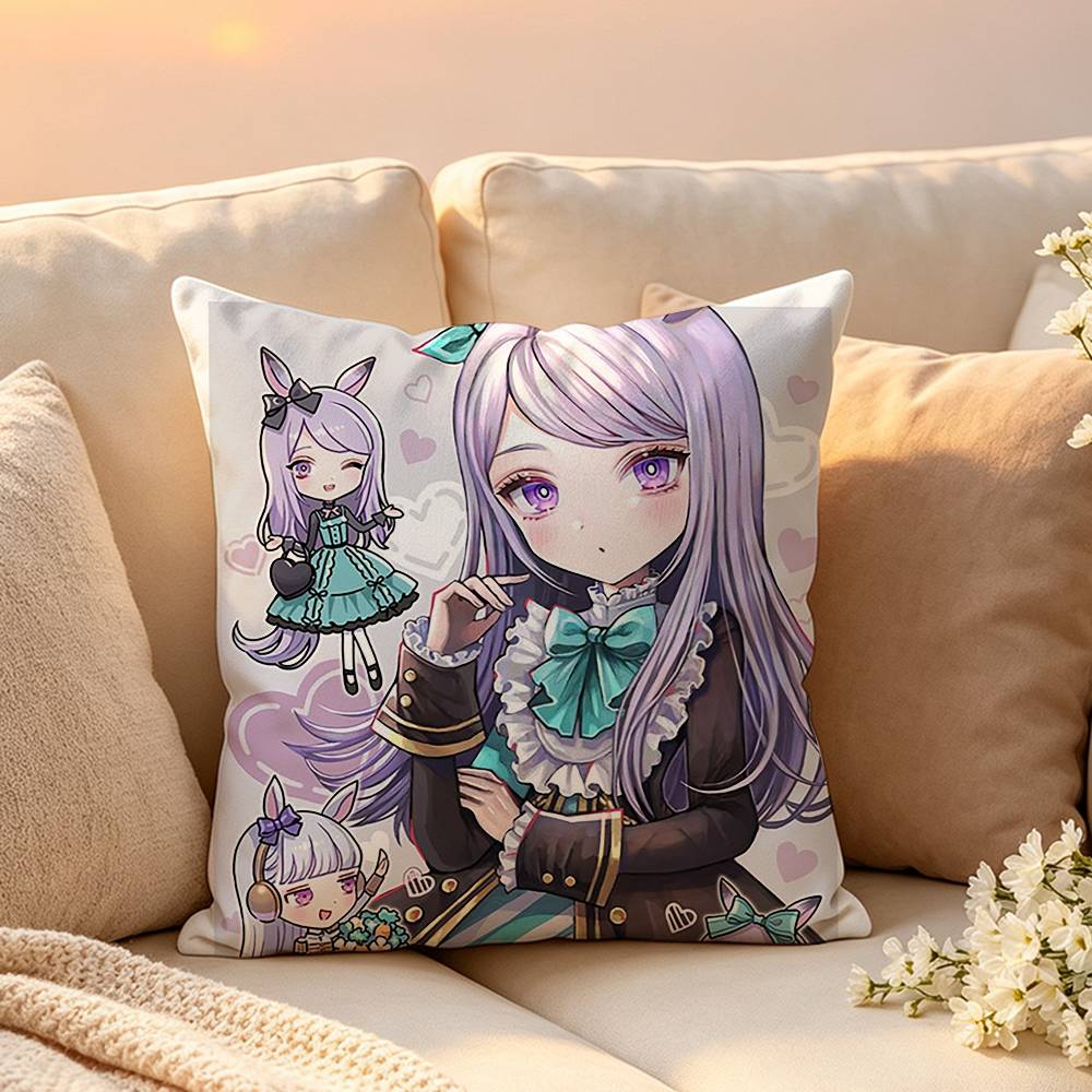 Cute Mejiro Mcqueen Uma Musume Pillow Case Pattern Printed Pillowcase For Living Room Sofa Cushion Cover