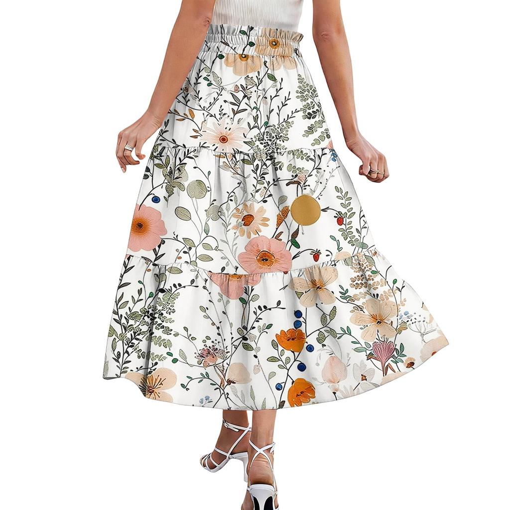 Gonna Maxi da Donna Coulisse Vita Alta Estiva Gonne Lunghe Leggere a Balze Fluide Floreali Plissettate