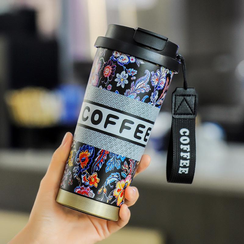 New Lily of the Valley Coffee Cup 316 Stainless Steel Thermos Cup High Value Large Capacity Male and Female Water Cup Student Thermos Cup