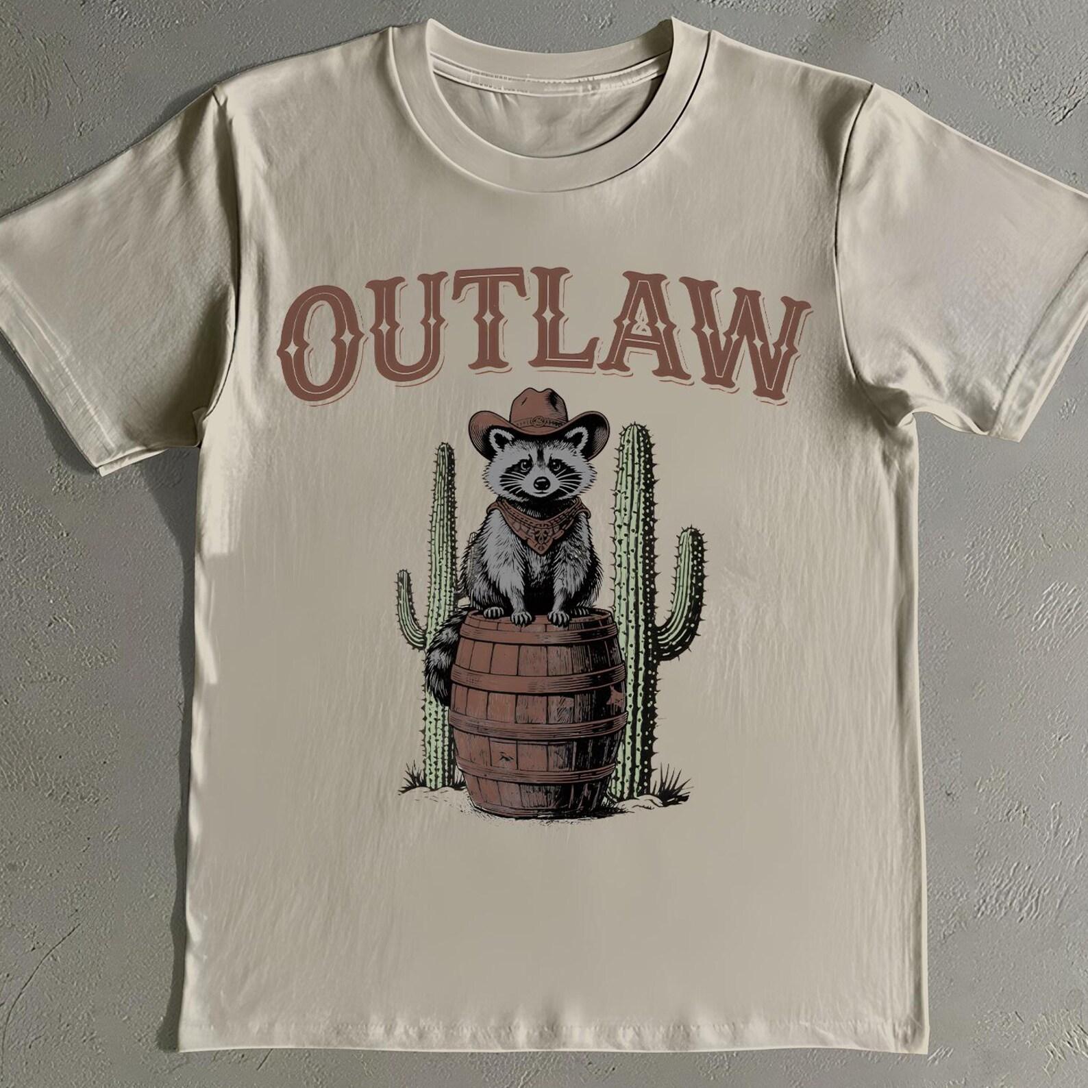 Outlaw Raccoon Shirt - Vintage Western Cowboy Tee S