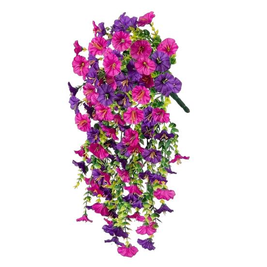 Artificial Hanging Petunia Flowers UV Resistant Faux Plants Fake Petunia Stripe Spring Summer Decor for Home Mantel Door Porch Patio Decoration