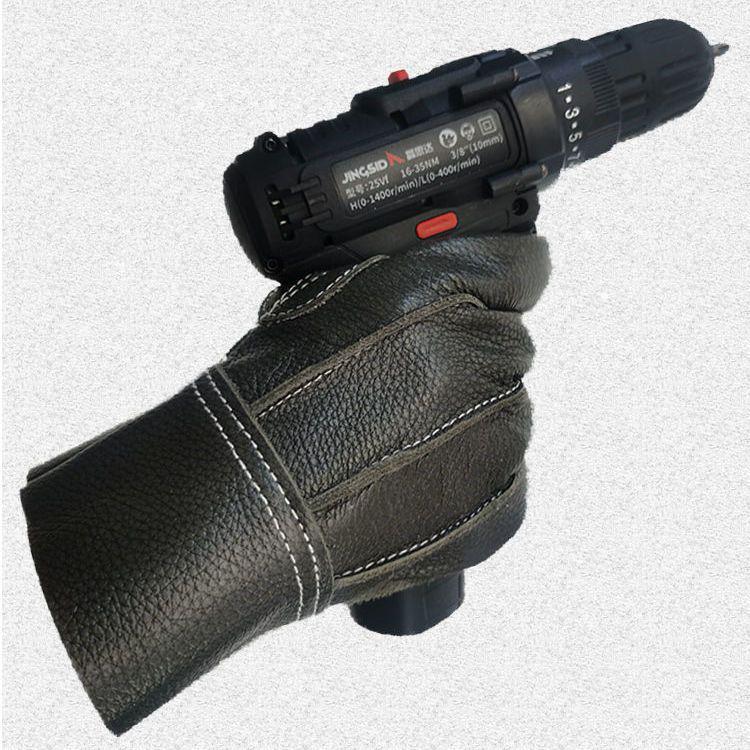 Guantes de Soldadura Aislantes de Cuero de Vaca Anti-Pinchazos Anti-Quemaduras Resistentes al Calor con Dedos Divididos