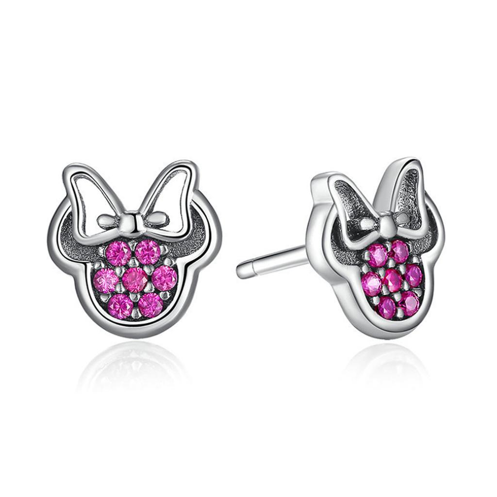 925 Stamp Silver Color Crystal Cartoon Animal Charm Stud Earrings For Women Grils Kids Wedding Gift Female pendientes eh020