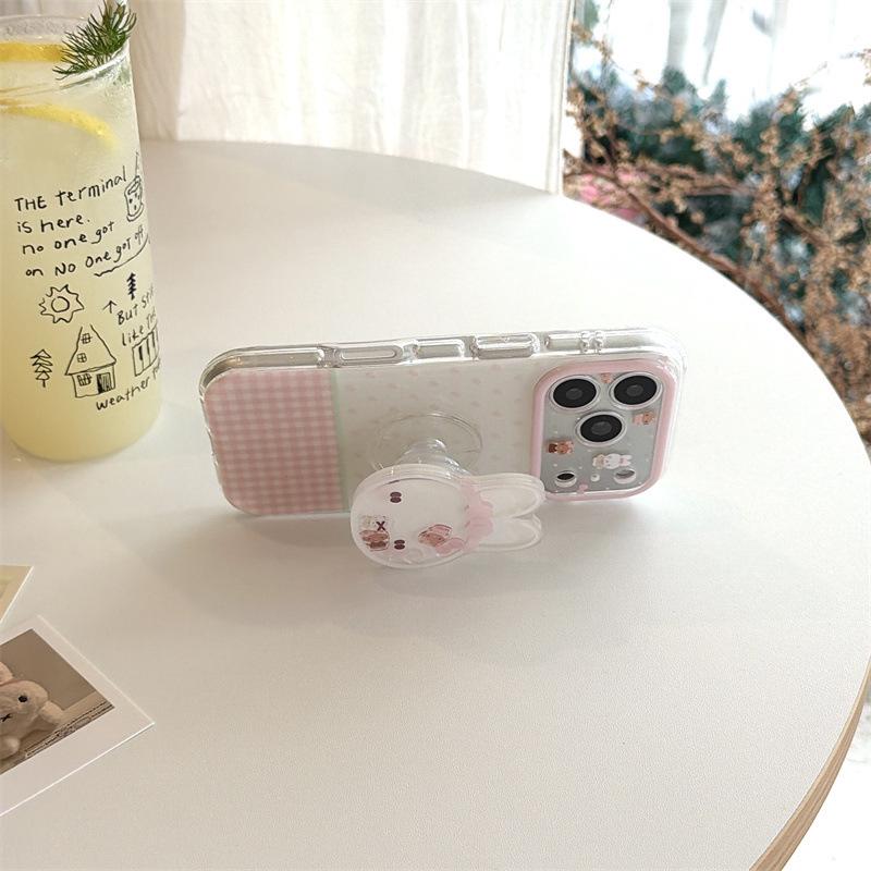 

Girly Pink Plaid Rabbit Cat iPhone 17/16 Pro Max/15 Pro Case with High-End Feel Apple 17ProMax