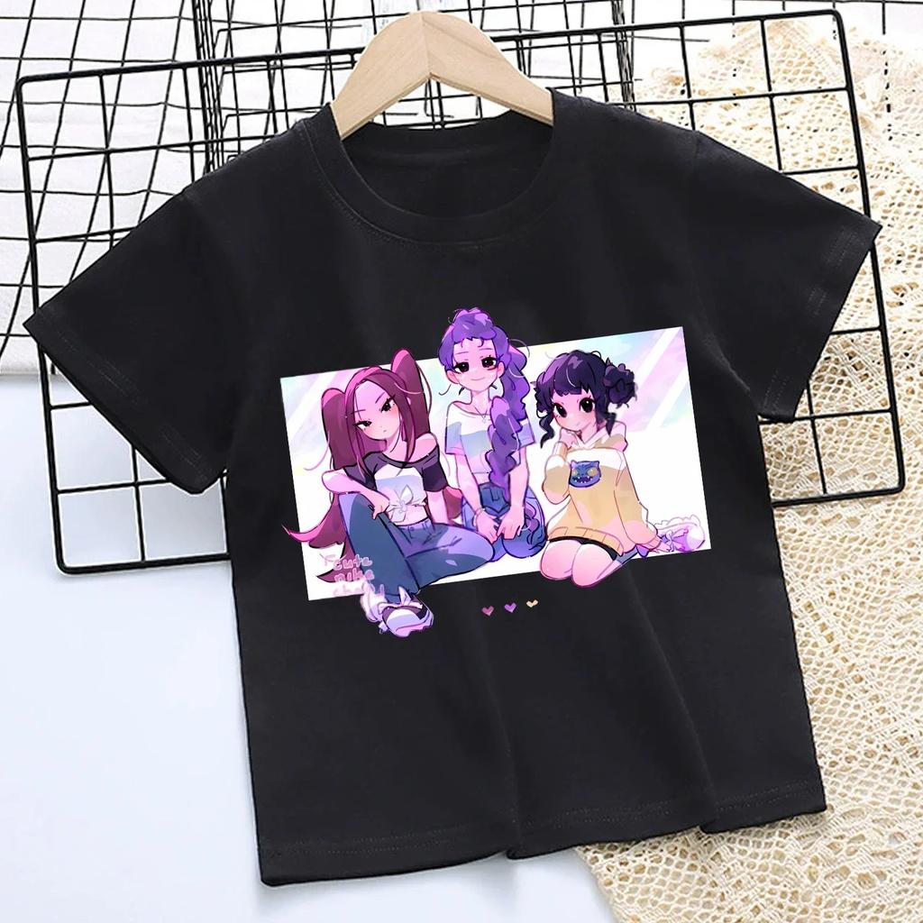T-shirt per Bambini KPop Demon Hunters Stampa Carina Estate Casual Cotone Magliette per Bambini Moda Manica Corta Abbigliamento Sportivo Ragazze Top