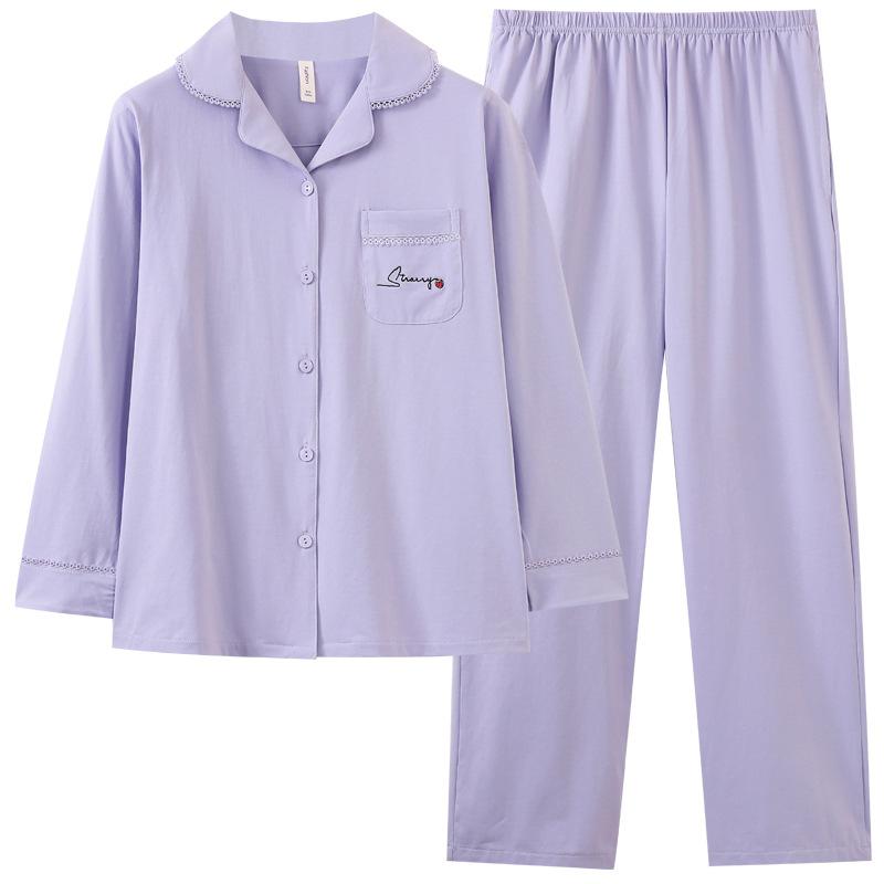 Pull Frame Cotton Pure Cotton Pajamas Women'S Long-Sleeved Simple Outer Wear Loungewear Set