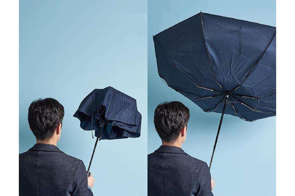 Komiya Shoten Large Automatic Opening and Closing 65cm Folding Umbrella for Men Durable Fiberglass Super Water Repellent Teflon Safety Pinstripe
