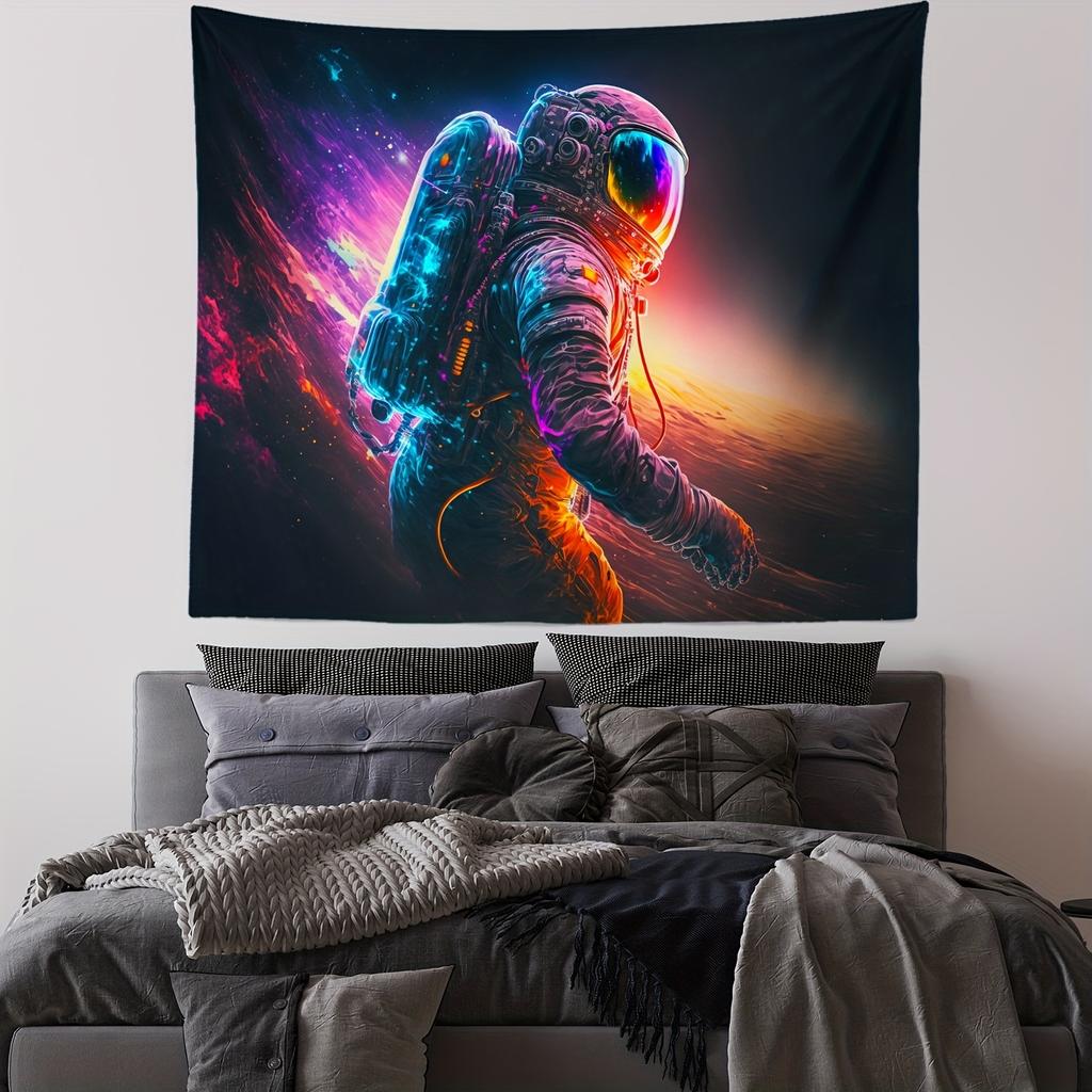 Cyber Neon Astronaut Tapestry Colorful Gradient Nebula Astronaut Printed Hanging Cloth Room Decoration