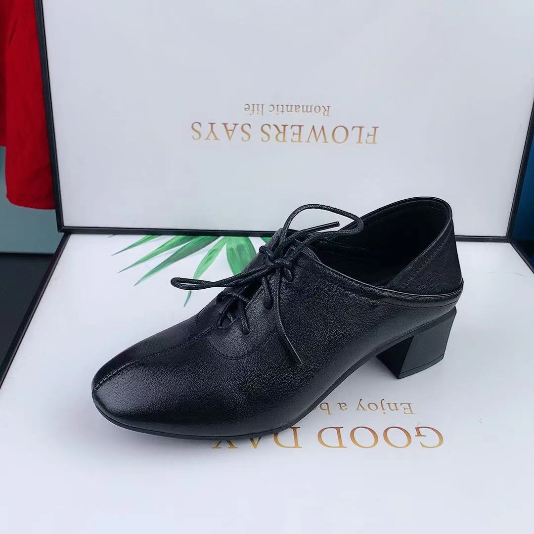 

Кожаные туфли-лодочки женские весенне-осенние новые на толстом каблуке среднем и низком каблуке женские туфли квадратный носок шнуровка коровья кожа черные кожаные туфли 40 чёрный