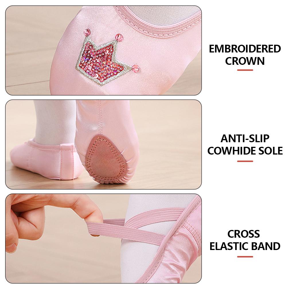 Lightwight Girls No-Elastic Satin Ballet Shoes Crown Sole Embroidery Ballet Comfortable & Anti-Slip Dance Shoes Ballet Supplies