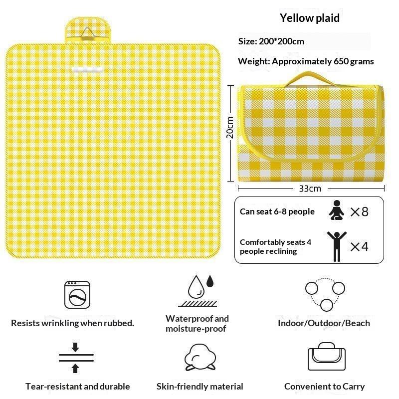 Plaid Picnic Blanket Foldable Double Sided Waterproof Stain Resistant Mat for Camping Beach Park Hiking Trips