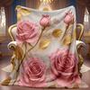 Cozy Rose-Themed Flannel Throw, Featuring a Soft High-Definition Digital Print. Ideal for All Seasons, This Cooling Blanket Made of 100% Breathable Po