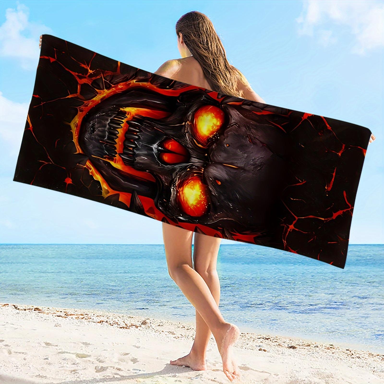 

Burn Skull Pattern Sand Beach Towel, Super Absorbent Microfiber Lightweight Quick-Dry for Camping W40*H60(CM)