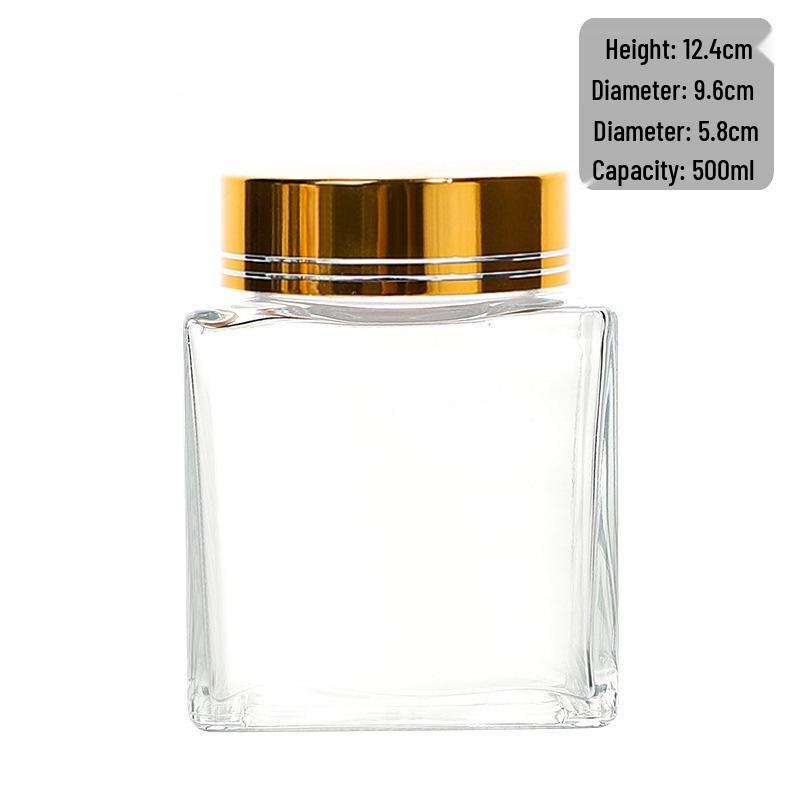 New Wide Mouth Transparent Honey Glass Jar - Thick Square Design for Bird's Nest and Jam