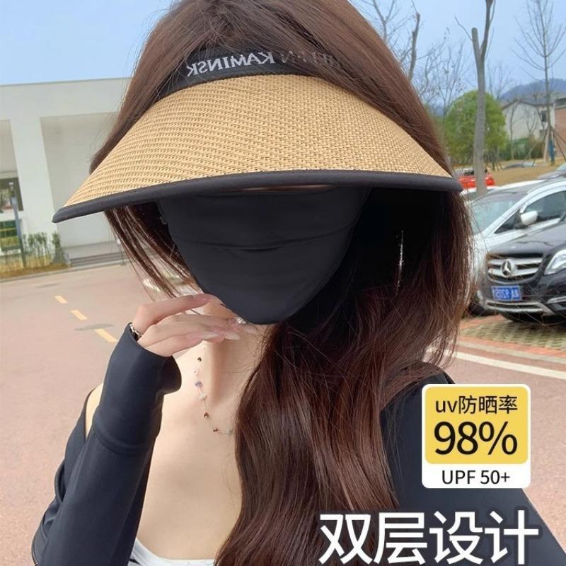 Big eaves vinyl sun hat women's summer visor hat cycling empty top hat beach straw weaving travel sun hat summer