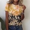Summer Round Neck Flower Pattern 3D Print Top Fashionable Casual Short Sleeved Women's T-shirts