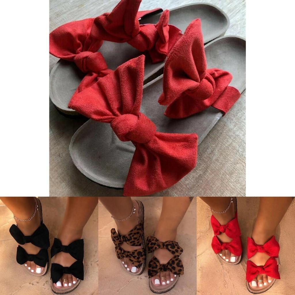 Elegant Women Ladies Slip On Peep Toe Bow Sliders Flatform Platform Flat Sandals
