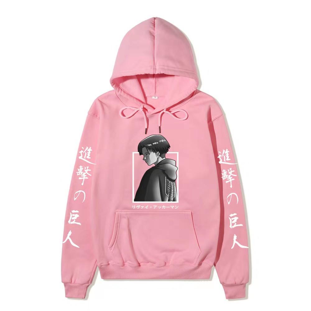 Attack on Titan Levi Ackerman Hoodie Unisex Fleece Sweatshirt Japanese Text Double Sleeve Print Autumn Winter Pullover