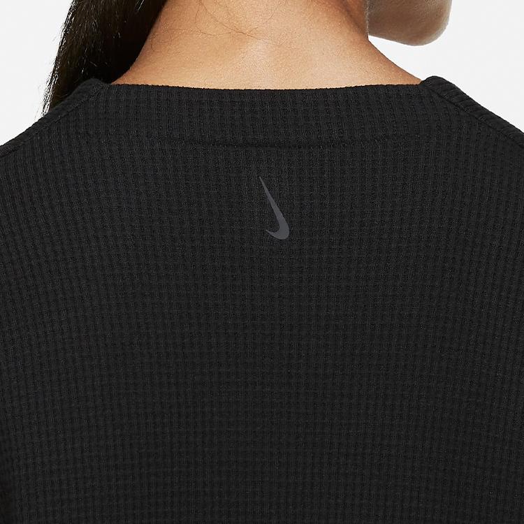 Nike Waffle-Knit V-Neck Comfortable Casual Pullover Sweater Women Tops Black CV9906-010