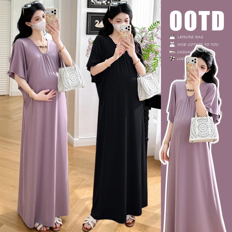 

Trendy Summer Maternity Dress: Stylish, High-End, Plus Size, Loose, Slimming Long Skirt for Expectant Moms Double Extra Large фіолетовий