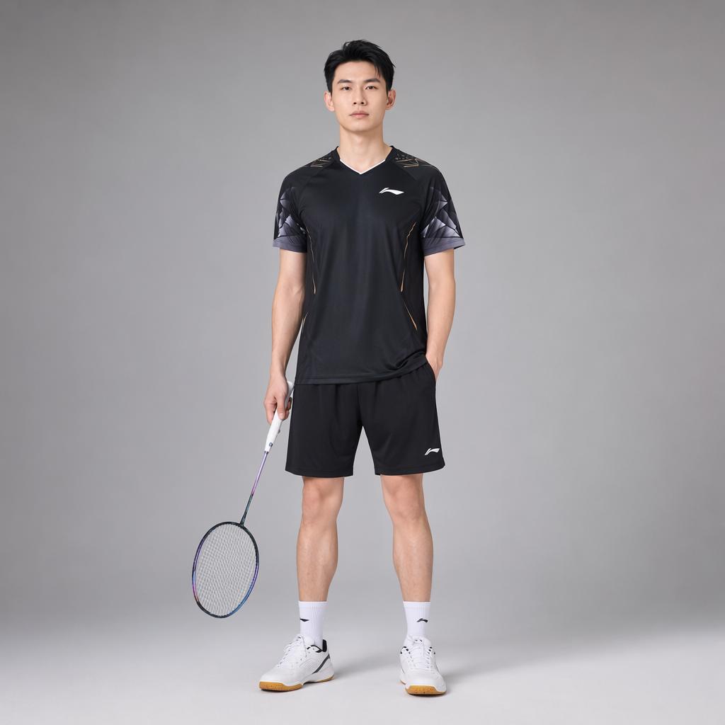 Li Ning International Team Competition Series Sports Casual Minimalist Color Block Short Sleeve Badminton Shirt Unisex Tops Black AAYV021-1