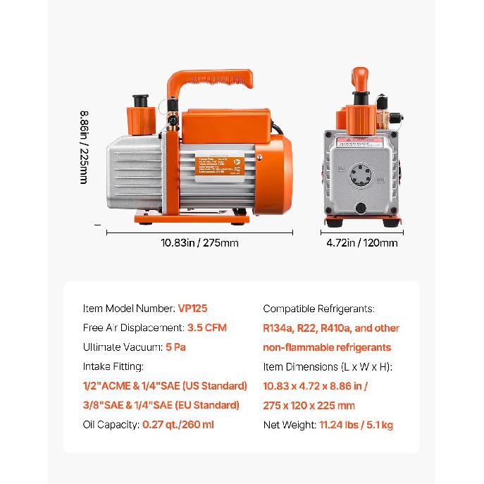

SucceBuy Vacuum Pump & Oil Bottle 3.5CFM/4CFM/5CFM 1-Stage or 6CFM 9CFM 2-Stage, R134a R22 R410a Systems Conditioner Maintenance US