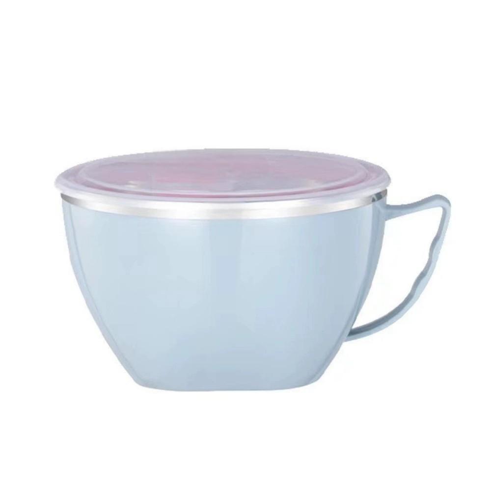 Stainless Steel Bowl with Handle Solid Color Anti Scalding Instant Noodles Mixing Bowl Kitchen Tableware Food Accessory