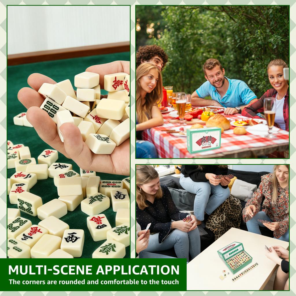 Mini Chinese Mahjong Set Travel Portable Mahjong Chinese Traditional Board Game for Beginners Family Party Games Christmas Gift