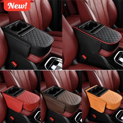 PU Leer Auto Armsteun Pad met Bekerhouder Multifunctioneel Middenconsole Armsteun Kussen Verdikt Hoogte Verhogend