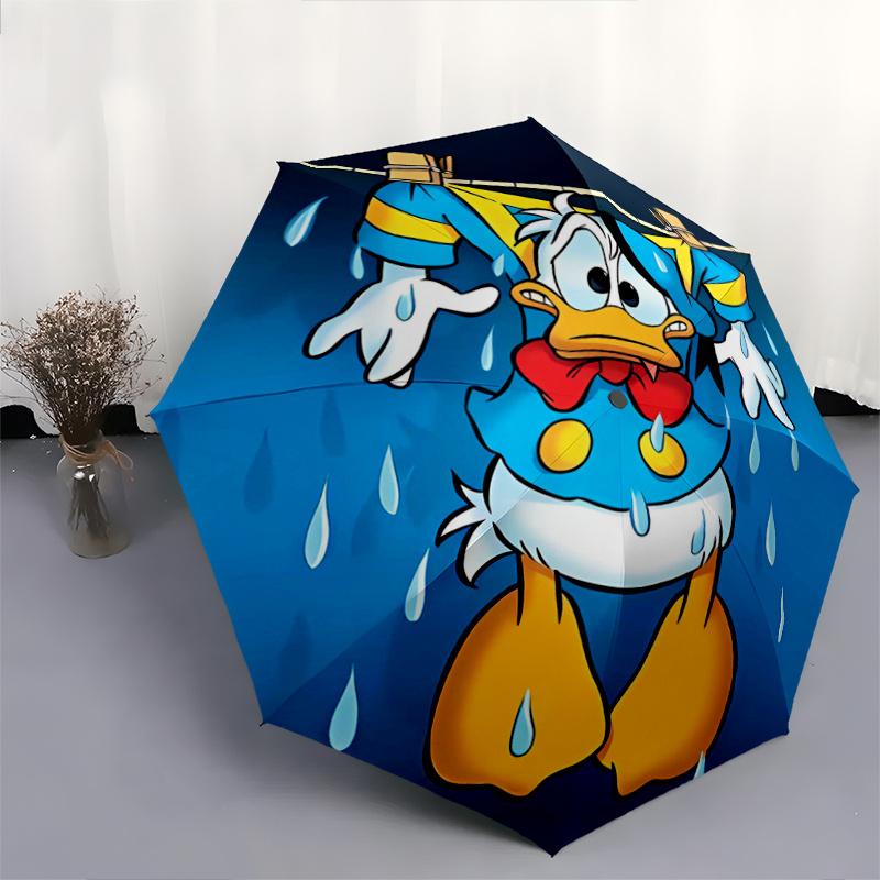 1pc Dripping Donald Duck Automatic Folding Umbrella - 3 Folding Design, Vivid Cartoon Pattern, Suitable for Outdoor Activities, A Gift for F