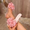 Explosive Flower Slippers with Thin Heels Women's Summer New Square Toe Open Toe One-slip Anti-slip Wear-resistant High Heels