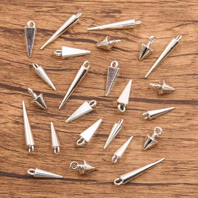 4 DIY Zinc Alloy Shiny Cone Pendants for Keyrings, Bags, Necklaces, and Bracelets