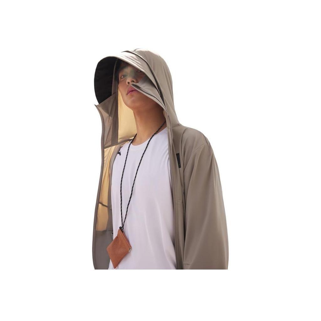 Anta Training Series Logo Hooded Zipper Breathable Sun Protection Jacket Men Jackets Cool-Gray-Green 952427701-5