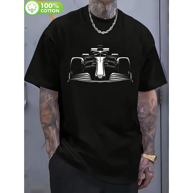European Size Men'S Retro Formula Racing Pattern T-Shirt Classic Black Elastic And Breathable Suitable for Colorful Breathable Fabric Pure T Shirt