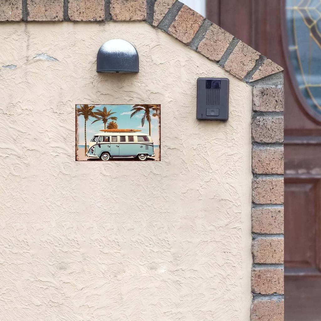 Summer Beach Metal Tin Sign Surfer Poster Surf Van Wall Decor Gift for Surfers Beach Club Open-Air bar Porch Stickers Poster Bar Decor 8x12 Inch