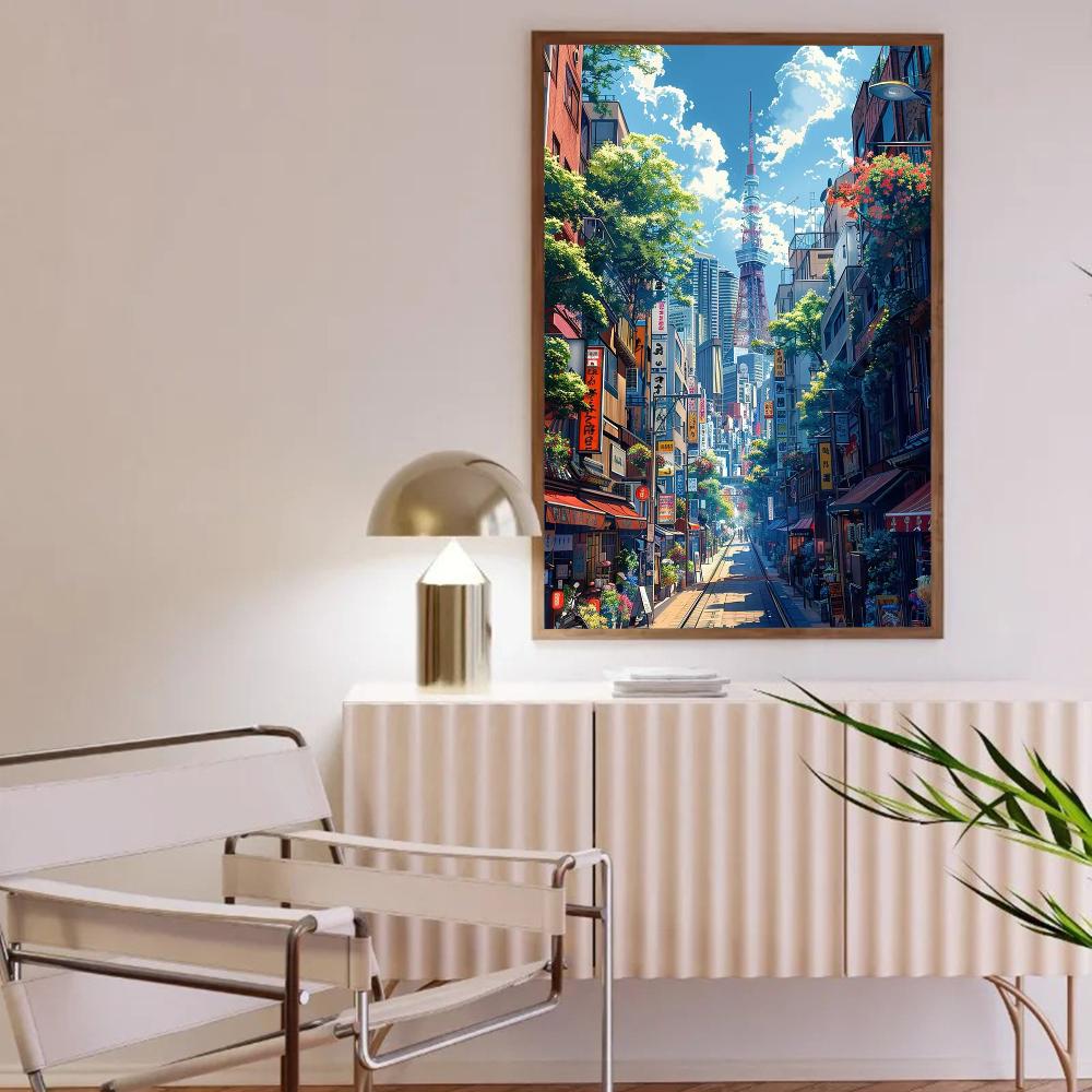 Manga Style Japanese Street Landscape Canvas Prints Night Hut Wall Art Posters for Living Room Coffee House Bar Home Decor Gifts