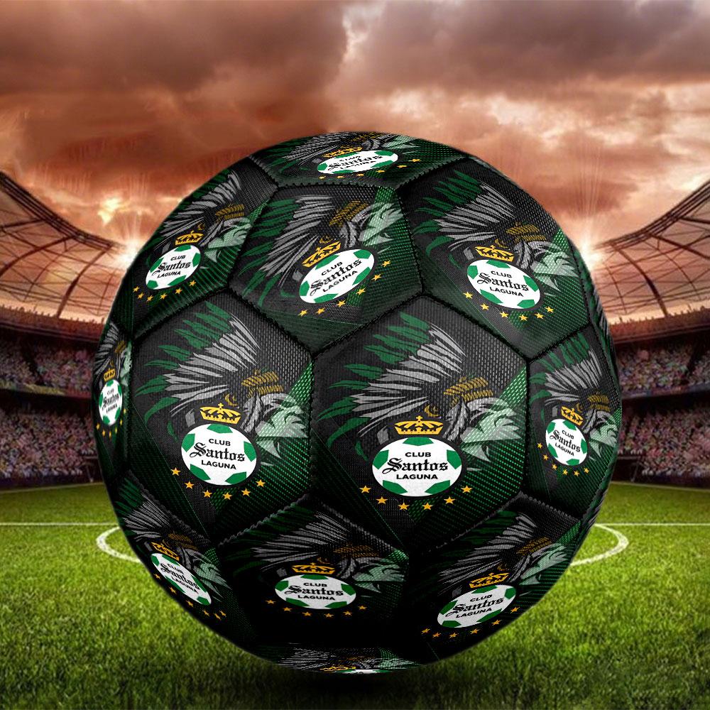 Club Santos Laguna Print Size 5 Soccer Ball, Standard Match Football for Sports Game and Team Practice, Ideal Gift for Soccer Fans