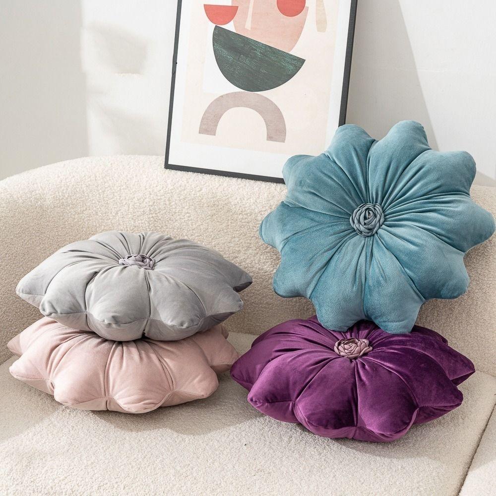Soft Sunflower Throw Pillow Dutch Velvet Sofa Pillow Modern Floral Shape Cushion Bedroom Decor