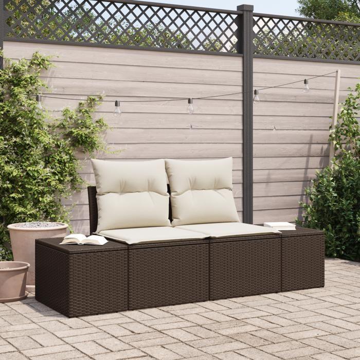 VidaXL Canapé de jardin 2 places avec rangement et coussins Marron Rotin Synthétique 42006803