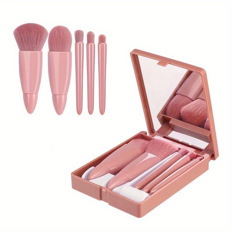 1Set  Luxury travel makeup brush set, equipped with a compact mirror and an easy to grip handle