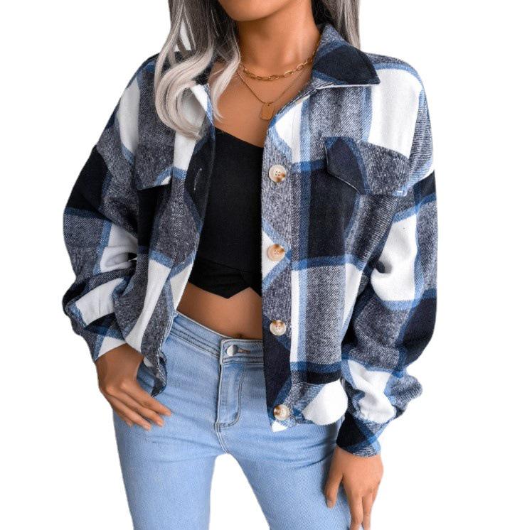 European & American Plaid Lantern Wool Long-Sleeve Coat for Women - Autumn/Winter Collection 2022.
