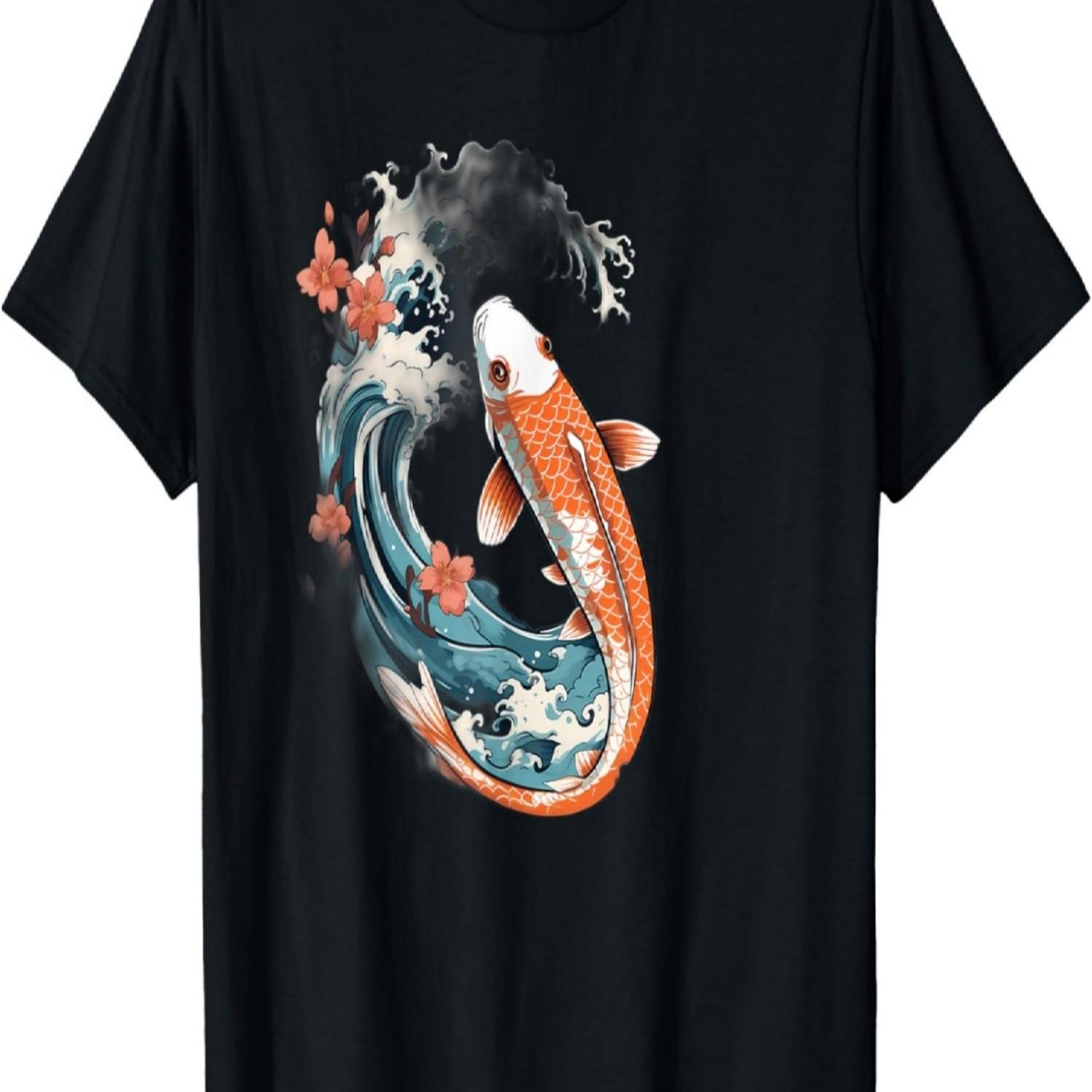 Koi Carp Ying Yang Nishikigoi Fish Cherry Blossom T-Shirt(42) S