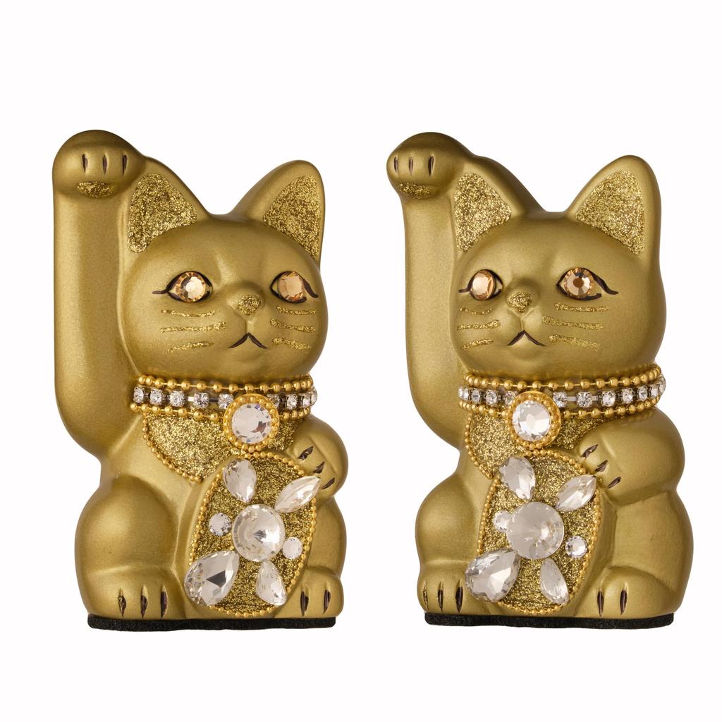 Glückskatze Schmuck Katze Rechte Pfote erhoben Keramik Glückskatze Glücksbringer Feng Shui Ornament (S-SIZE Gold) / _ Glückskatze (jw_S Gold)