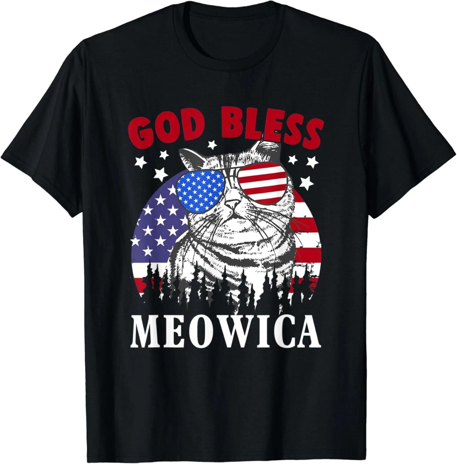 Memorial Day, meowica cat, 4th of July patriotic usa flag Gift Unisex T-Shirt 4XL